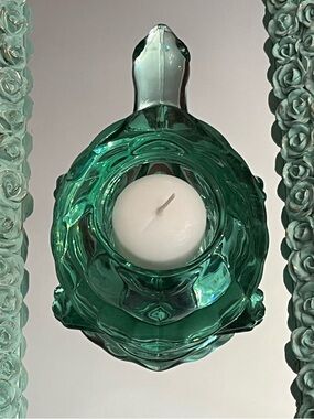 Vintage Indiana Glass “Spanish Green”Turtle Votive Candle Holder Figurine